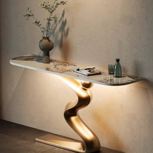 Wąski stolik konsolowy Tribesigns, złota rama, 100x30x80 cm